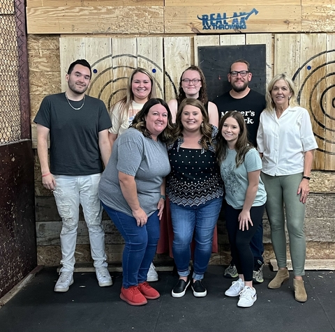 PATI students and Professor Ronda Gray at a Real Axe Throwing event