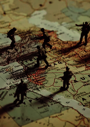Toy soldiers on a map of the Middle East
