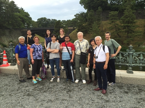 professors and students posing outside in Japan
