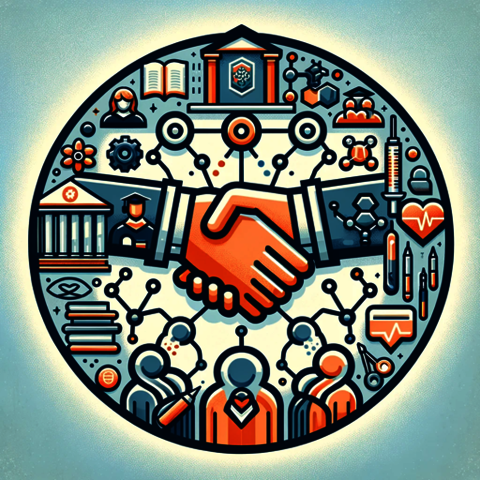 Icon representing connection with community having a handshake symbol.