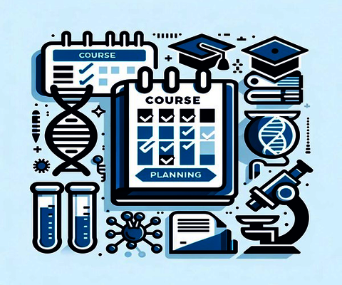 Medical Laboratory Course Planning Icon with symbols of books and stethoscope representing Course Planning. 