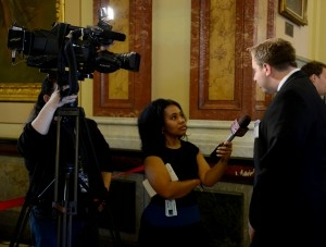 Illinois politician being interviewed by UIS student