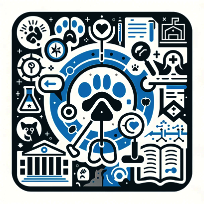 Icon for Vet course planning with symbols like paws, cats and books.