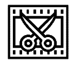 icon of a film strip with scissors on top of it