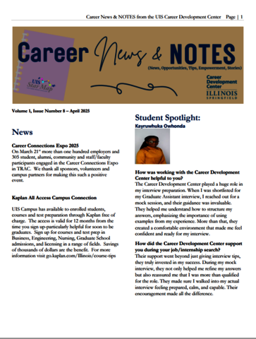 screenshot of the first page of Career News & Notes April 2025 edition
