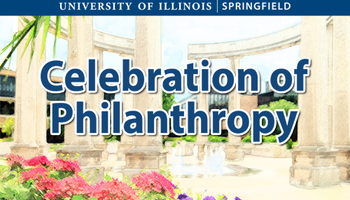 Colonnade that appears to be drawn with the words University of Illinois Springfield Celebration of Philanthropy