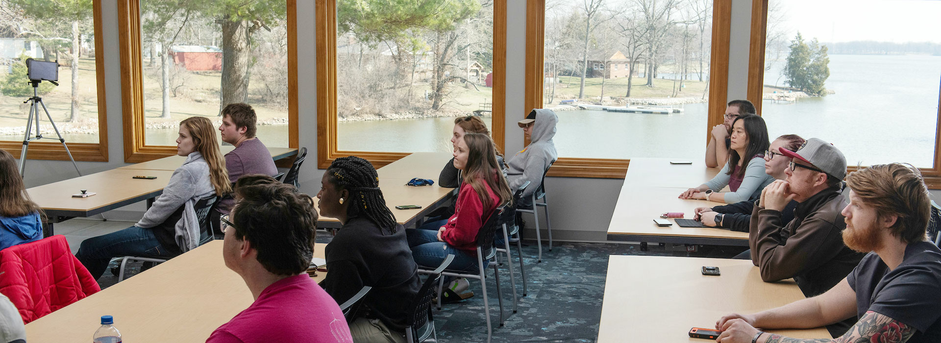students in lake field station classroom