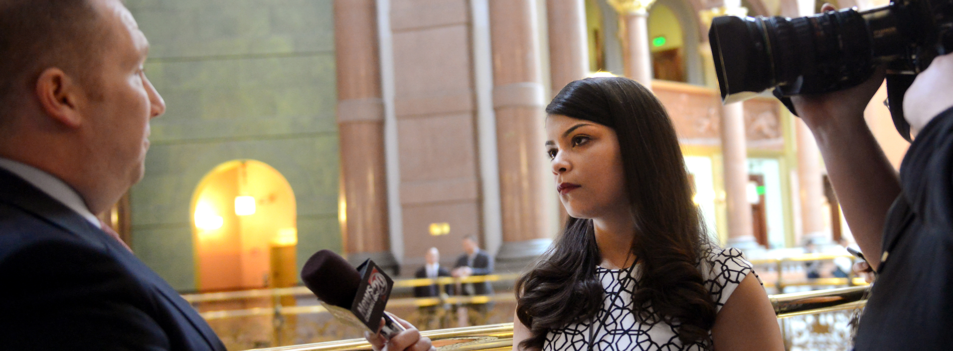 CPAA intern interviewing a subject at state capitol, Political Science students at the state capitol