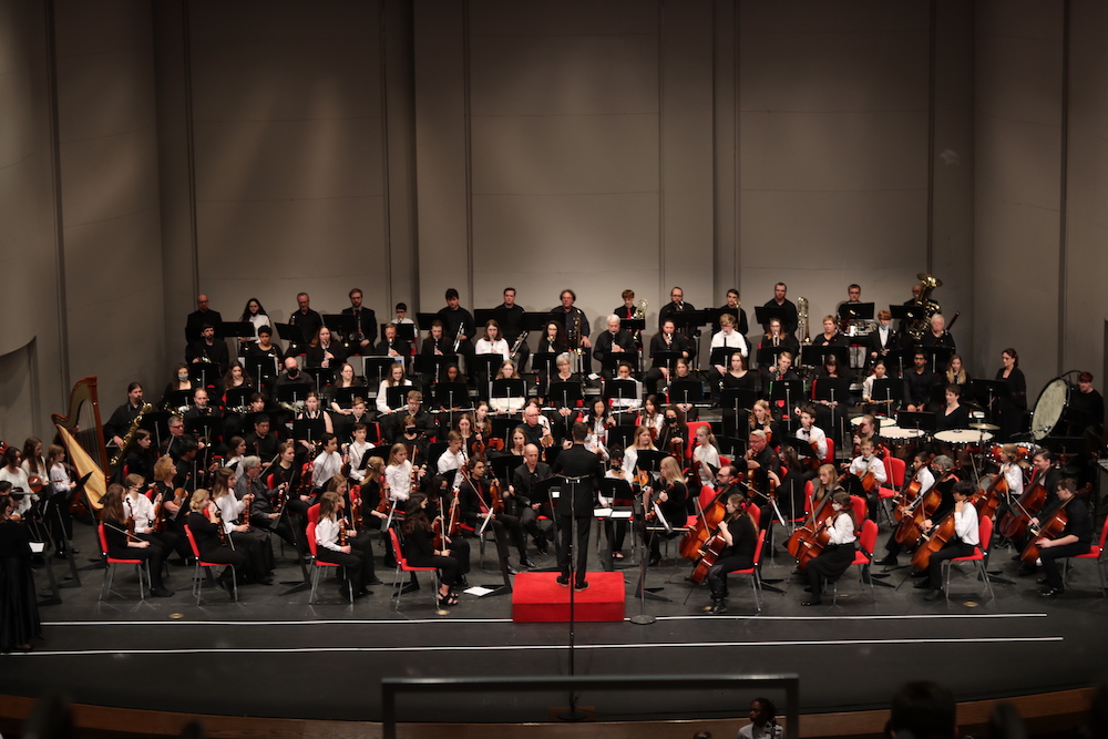 photograph of an orchestra on a stage 