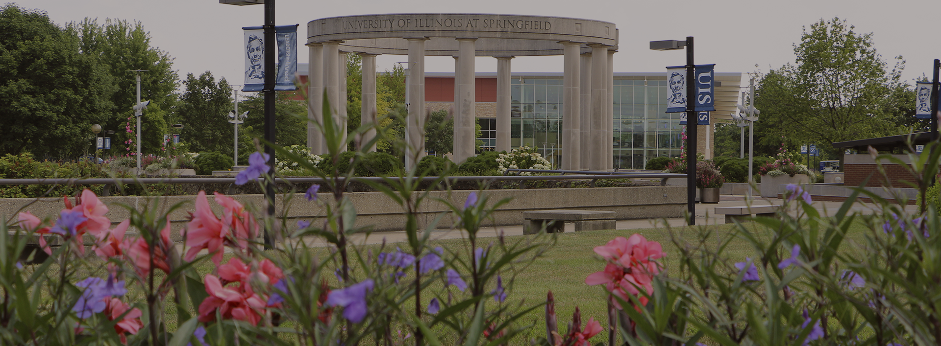 colonnade with summer flowers, colonnade with summer flowers