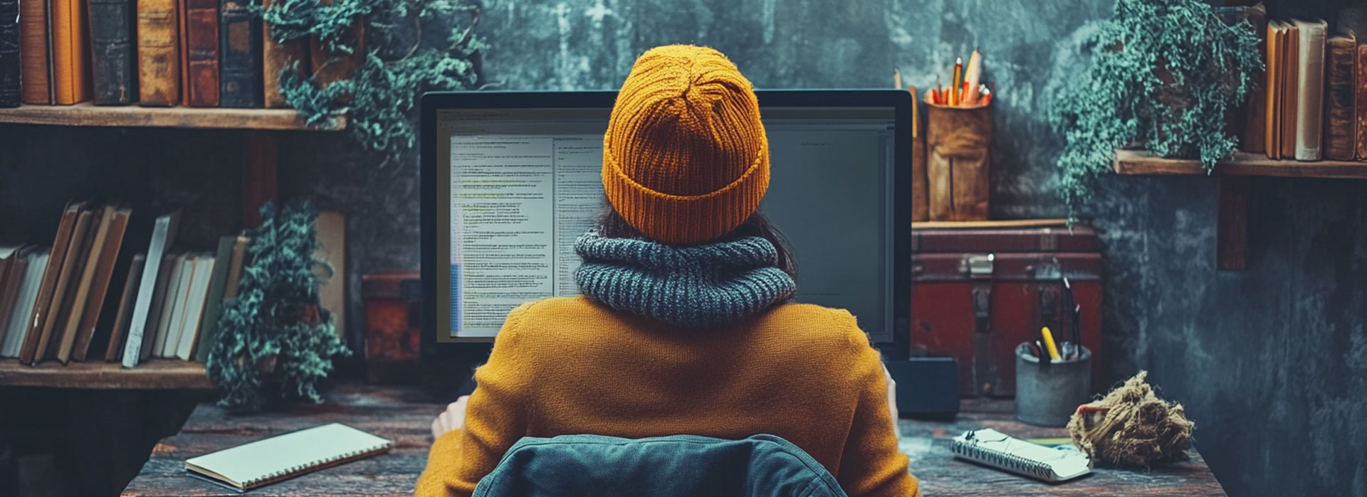 a person creating a document on a computer
