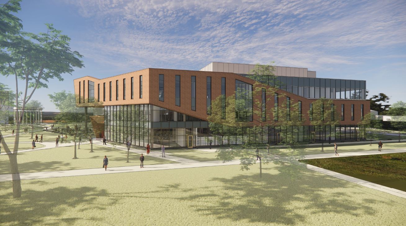 Exterior Southwest View of Library Commons Rendering