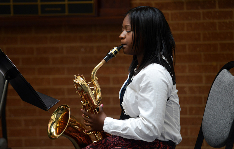 Student playing saxophone