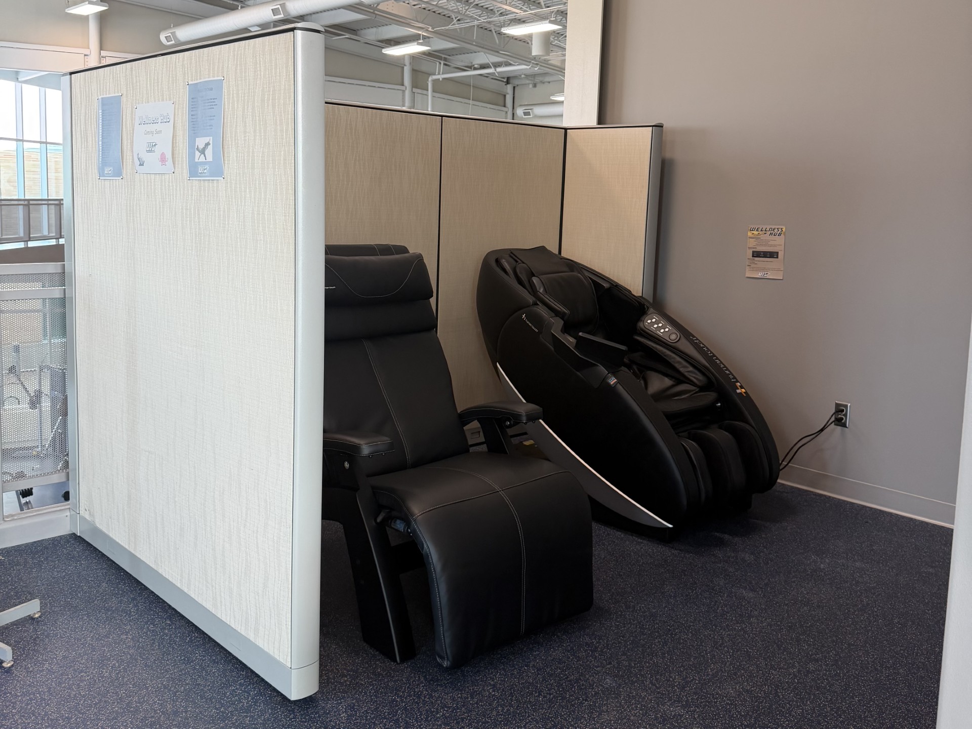 Massage chair and zero gravity chair in Wellness Hub at TRAC