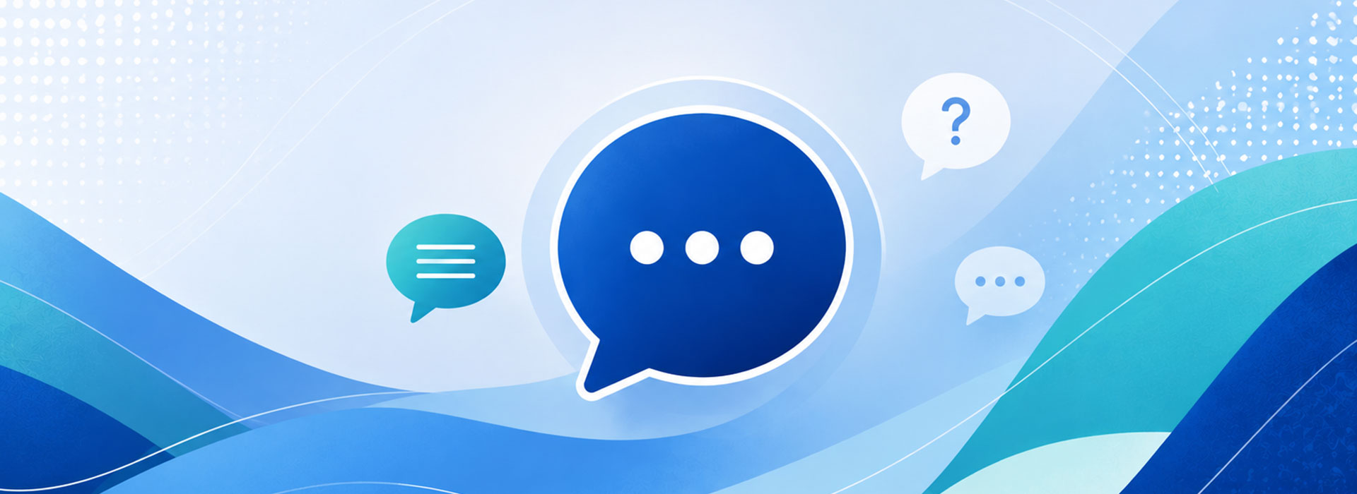 Speech bubbles on a blue, abstract background.