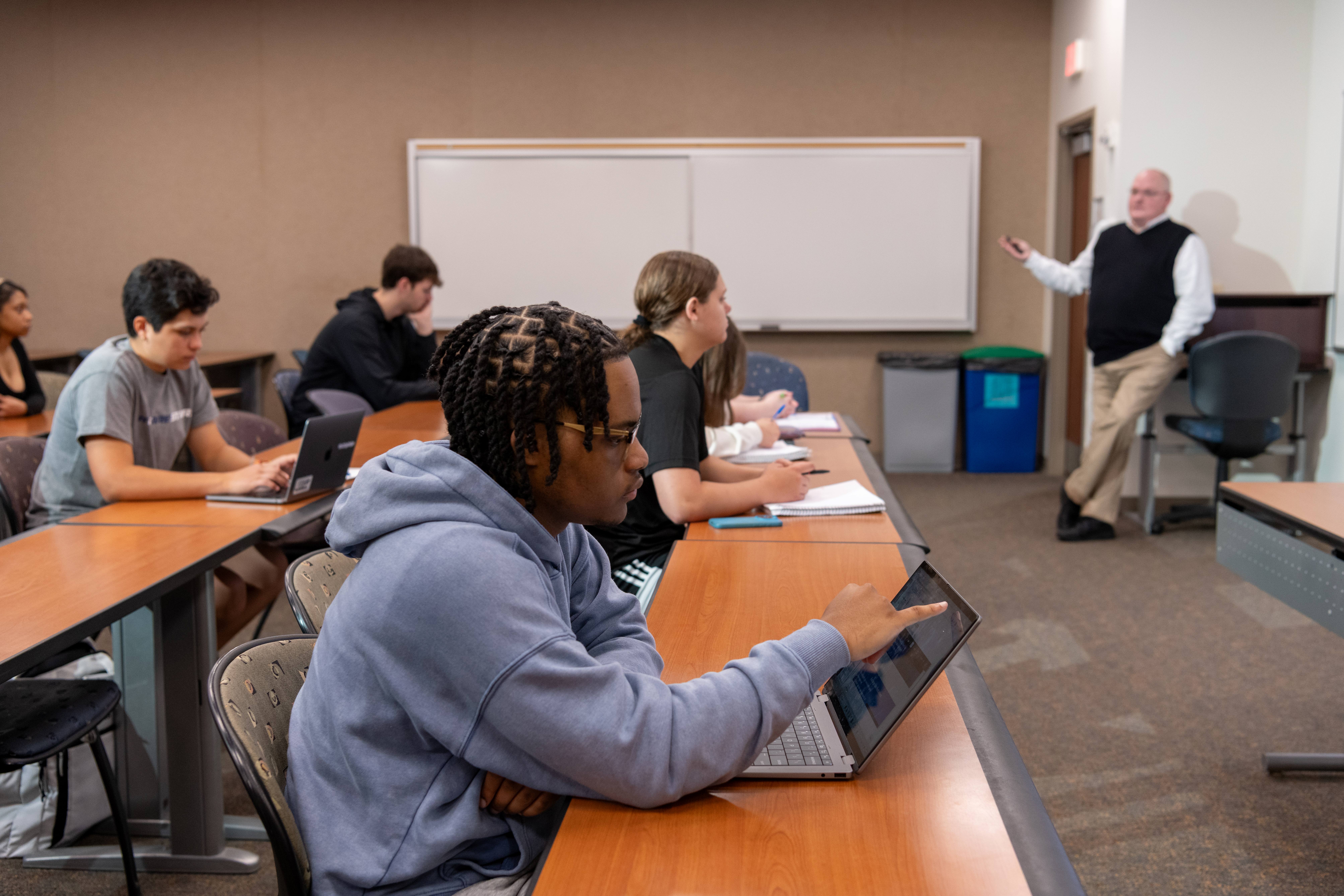 A room with students receiving lectures.