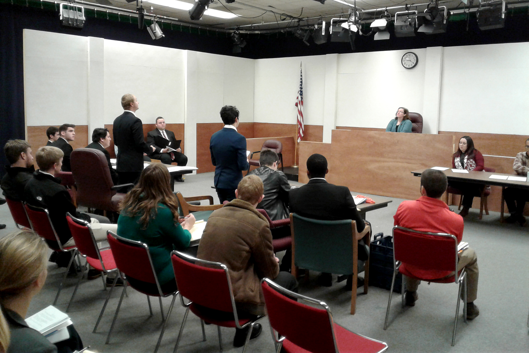 Students participating in a mock trial