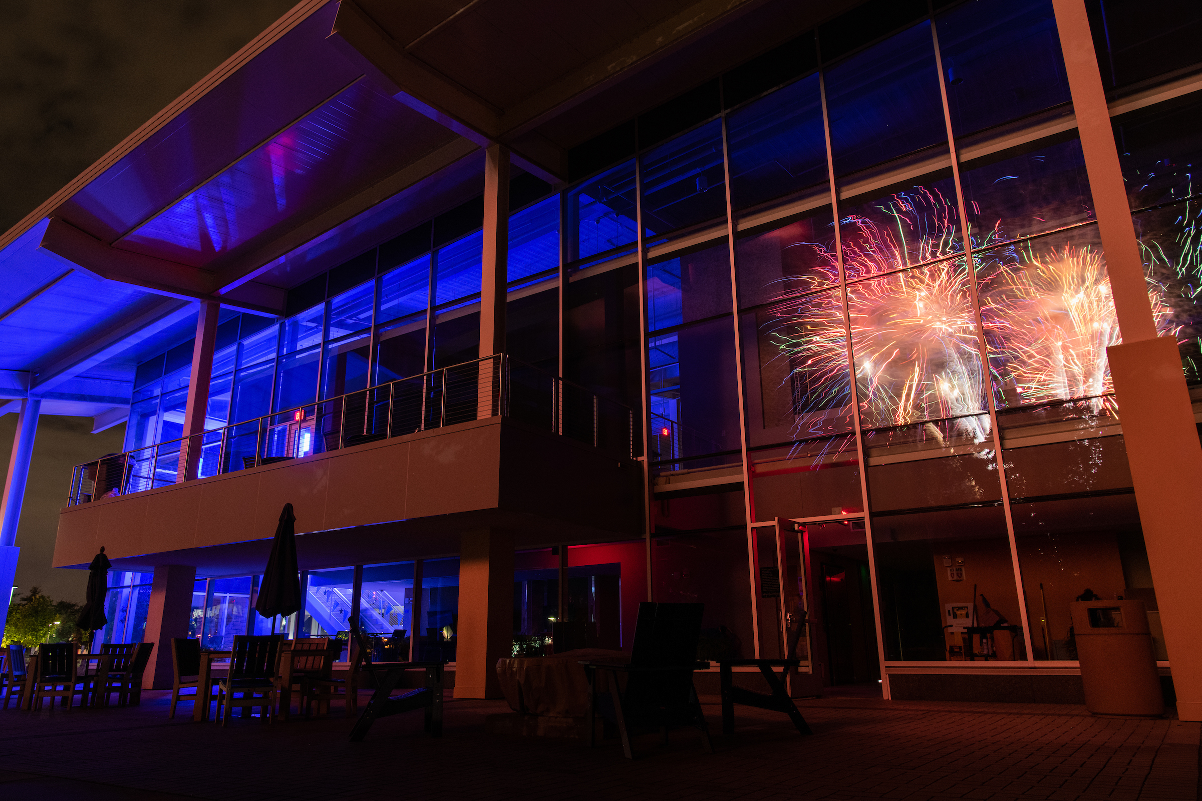 Fireworks reflected on student union