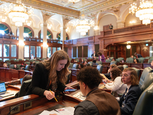 UIS Students on the floor of the Illinois House of Representatives