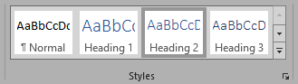 A screenshot of the styles pane with the Heading 2 style is selected.