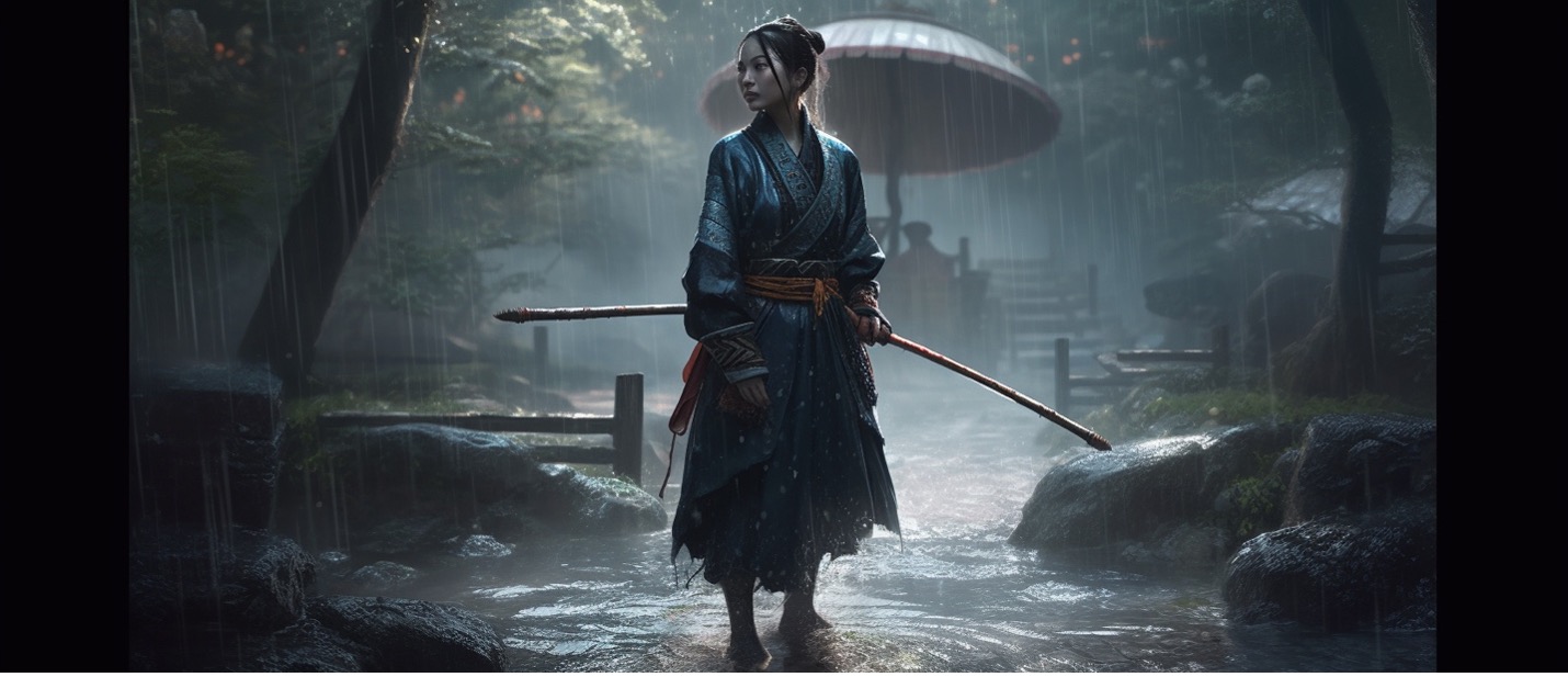 chinese woman in the rain