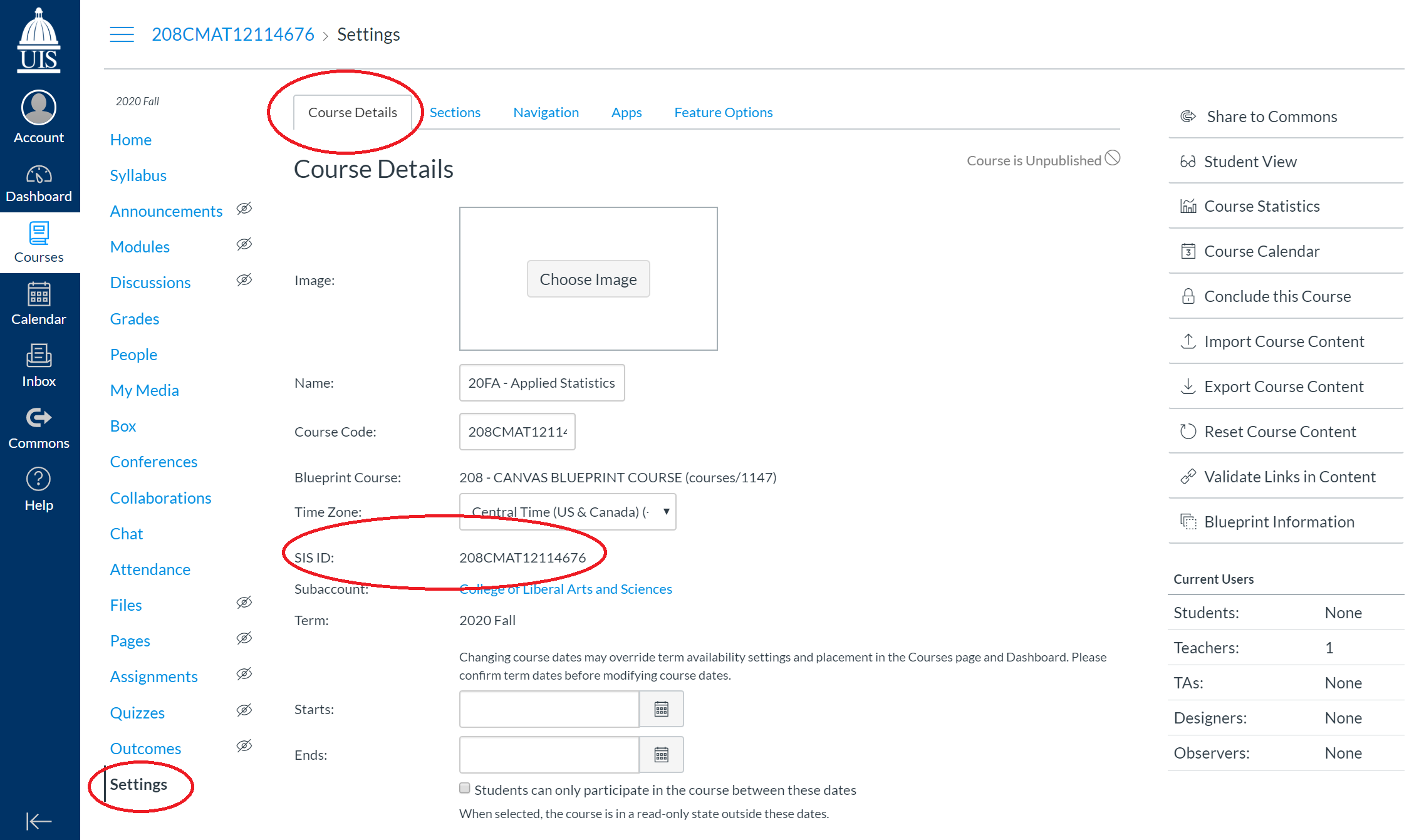 course details tab