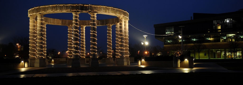 the colonnade covered in christmas lights