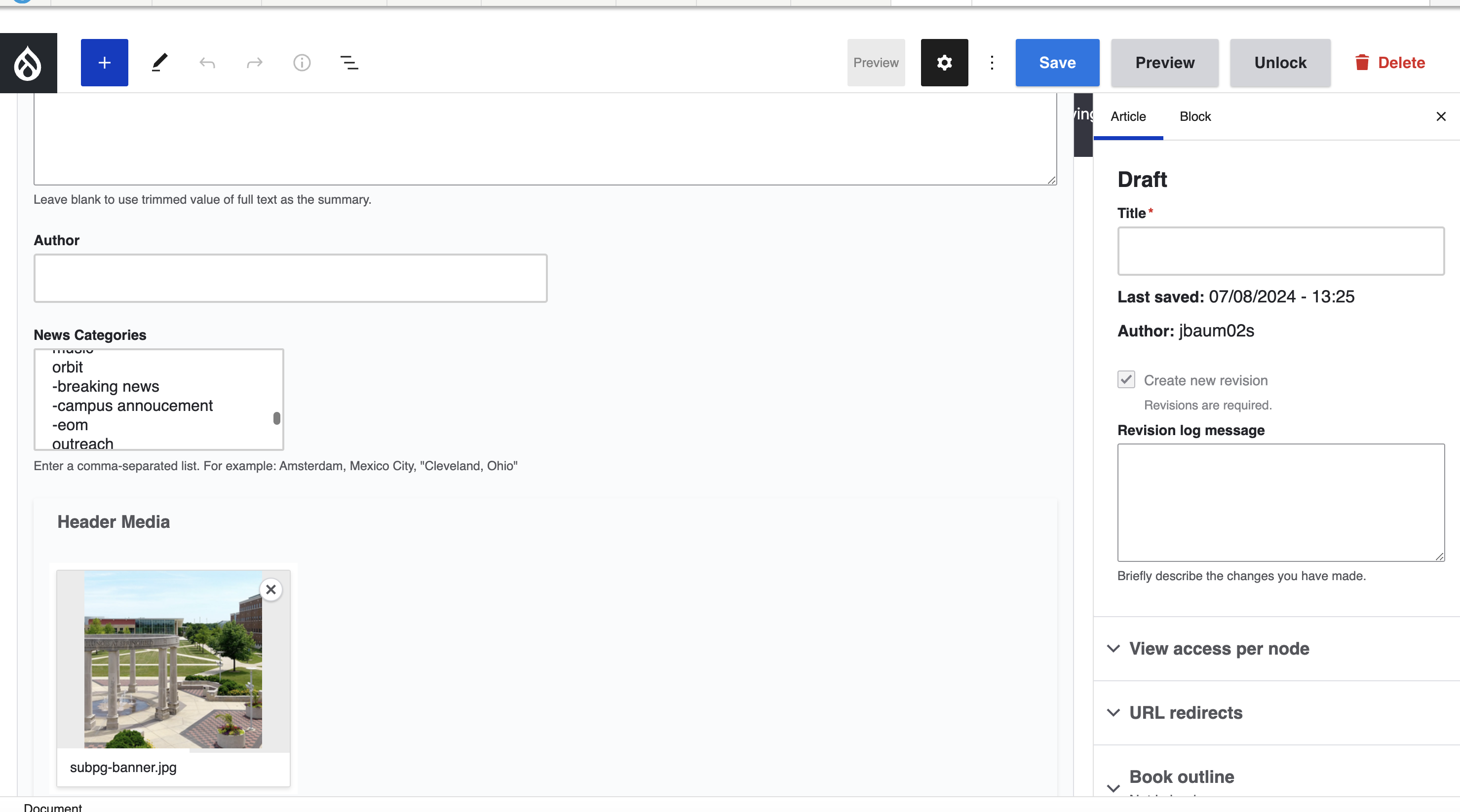 screenshot of article editor