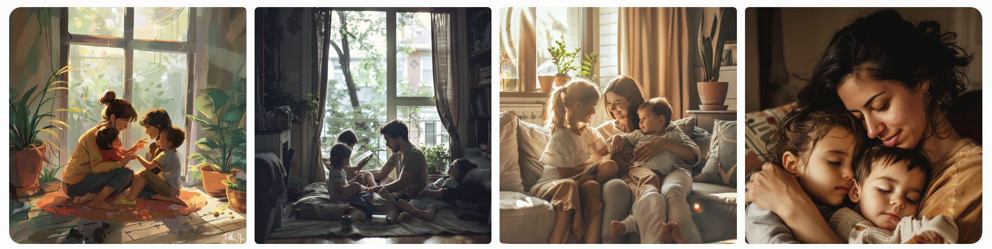 ai generated images with prompt parent taking care of kids, showing 3 female subject, and one male