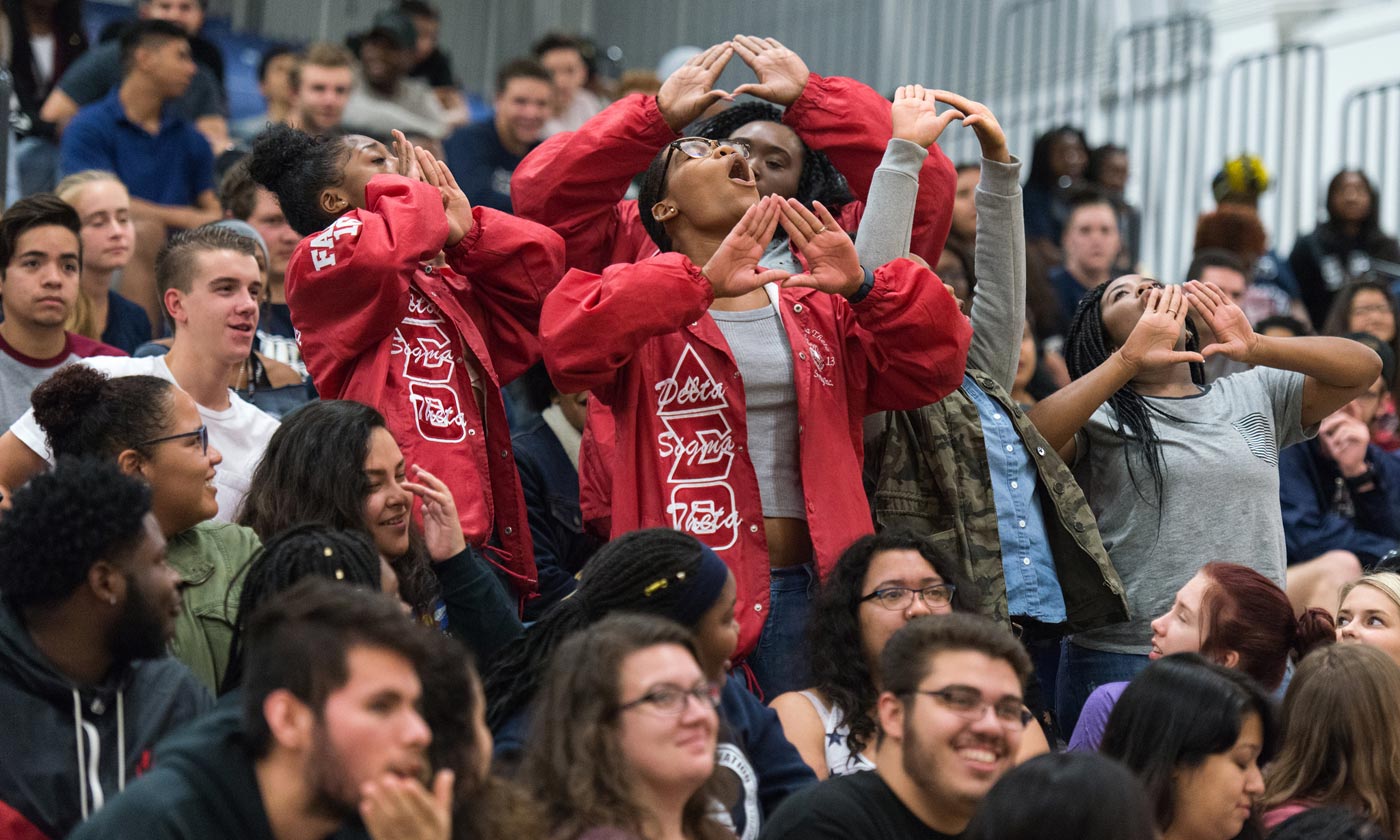students participating at a pep rally
