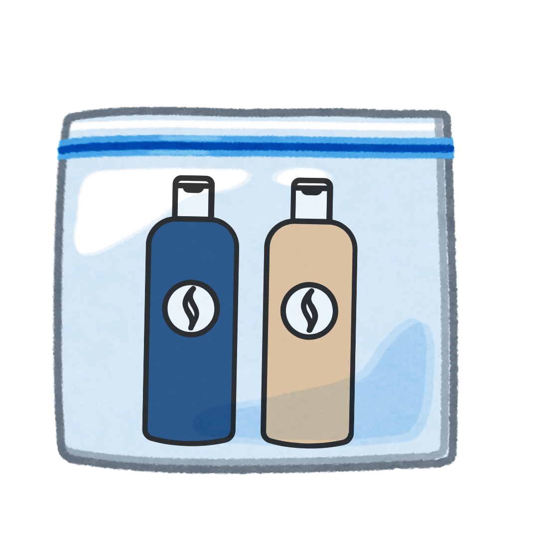 Shampoo and conditioner in a resealable plastic bag.