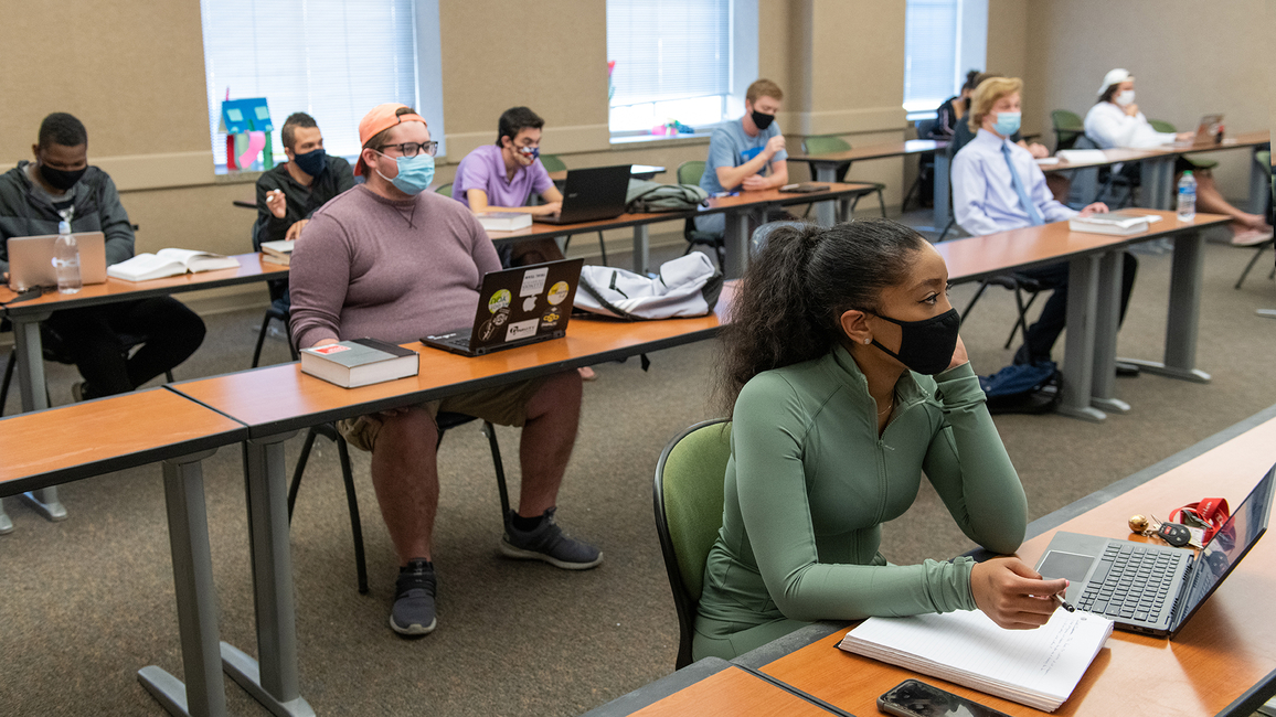 Students in class wearing masks