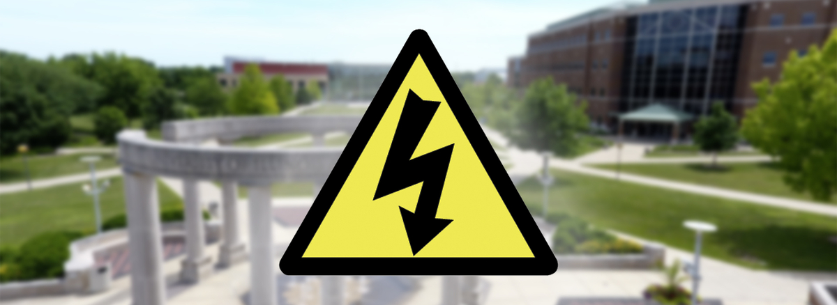 Power outage symbol over campus image