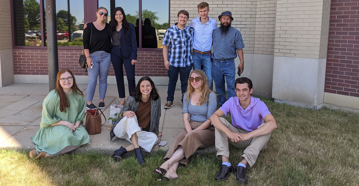 Illinois Innocence Project staff, interns and volunteers await the release of client Jennifer McMullen. 