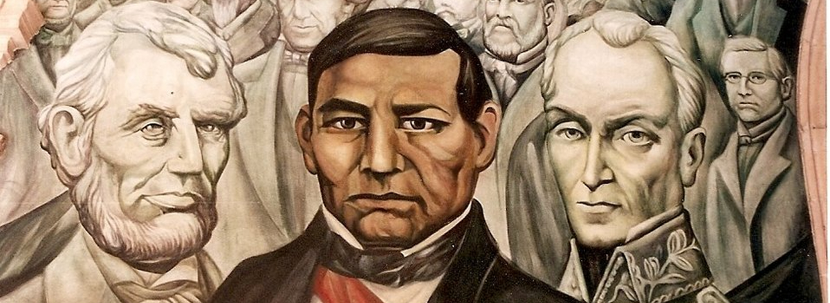 Panel of Piña mural in the Government Palace in Chihuahua, Mexico, honoring the liberators Abraham Lincoln, Benito Juárez and Simón Bolivar.