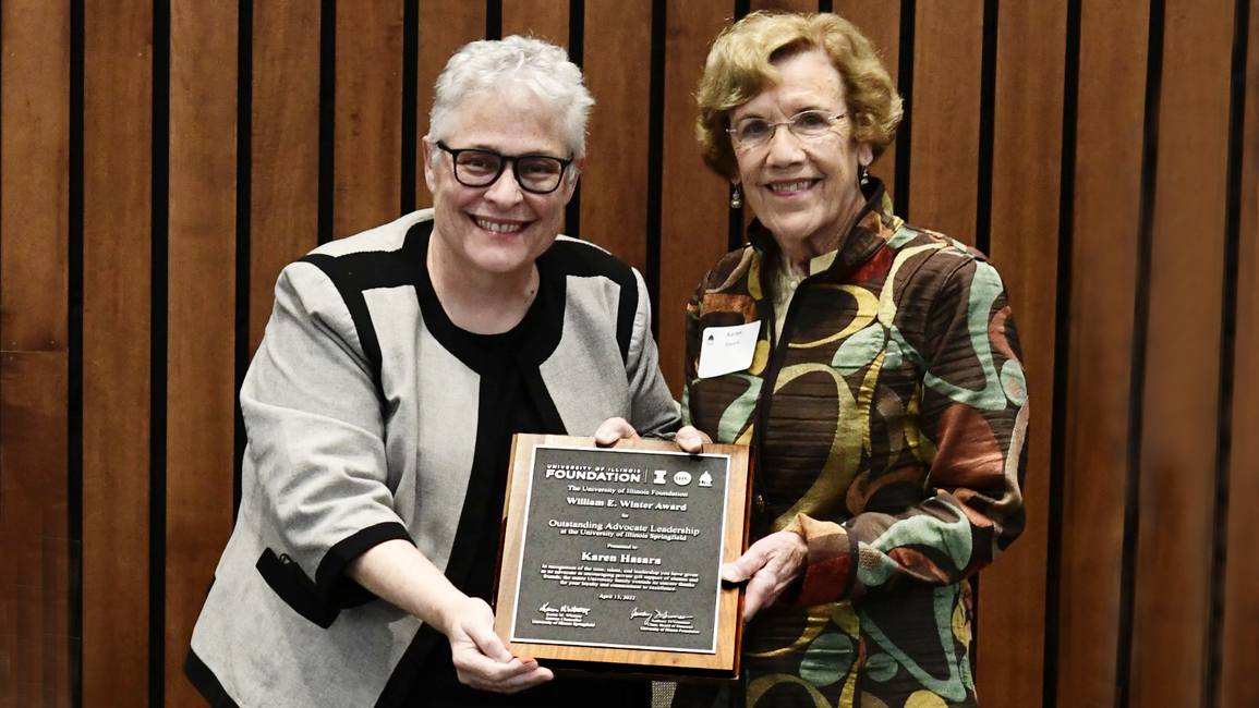 Chancellor Karen Whitney and Karen Hasara