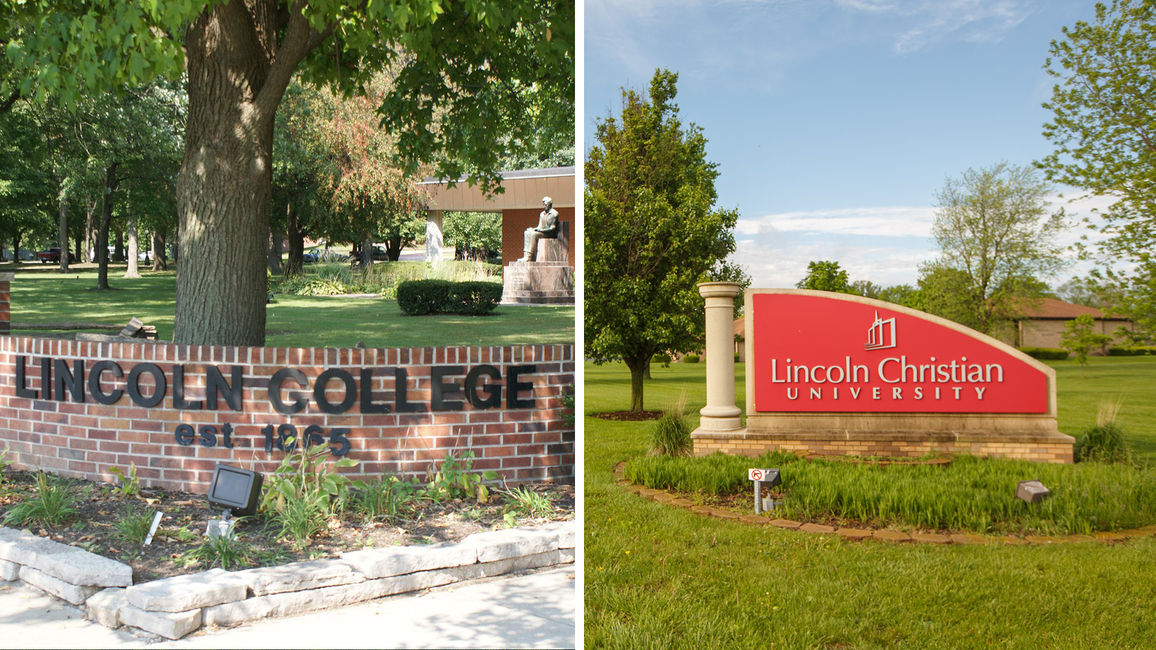 Lincoln College and Lincoln Christian University signs