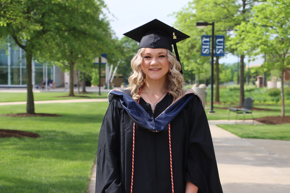 Aimee Rabeler graduated in December 2021 and has used the degrees she earned in her job in Vernon Hills.