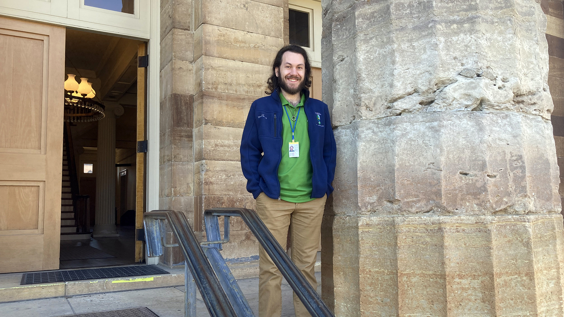 Marcel Tworek on Old State Capitol steps