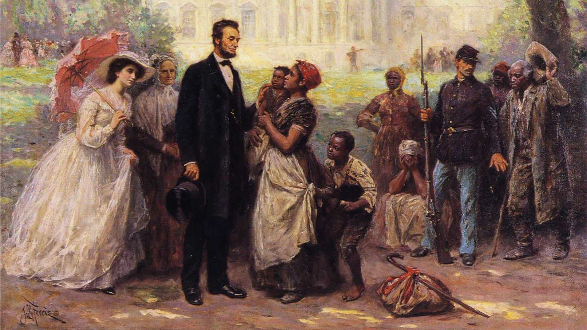 Painting with Lincoln and slaves