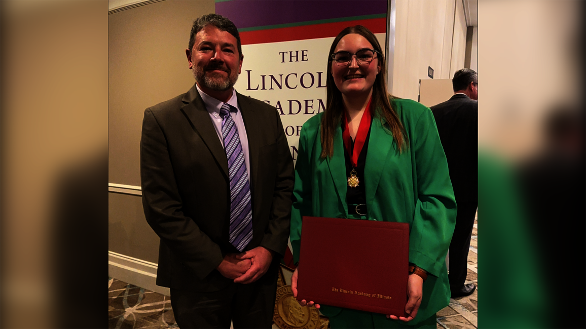 Provost Brandon Schwab with student Molly Harms 