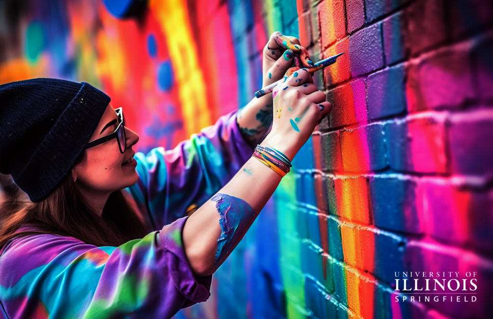 Artist painting a mural