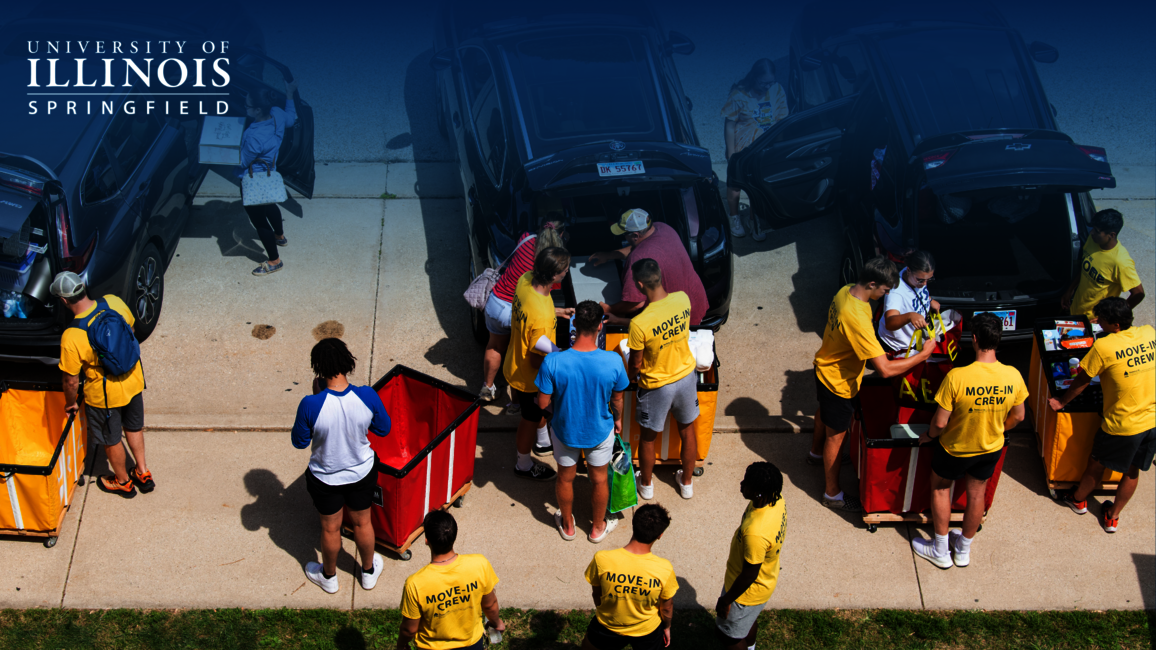 Students unloading their car on move-in day.