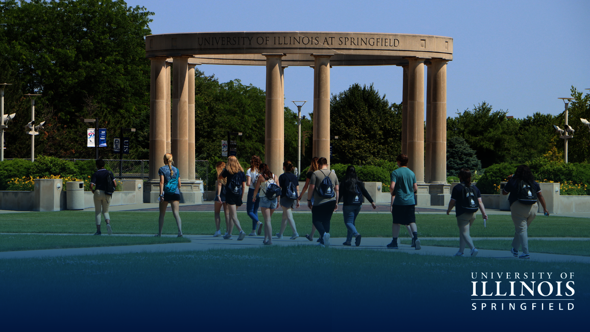 Students walking towards the Colonnade.