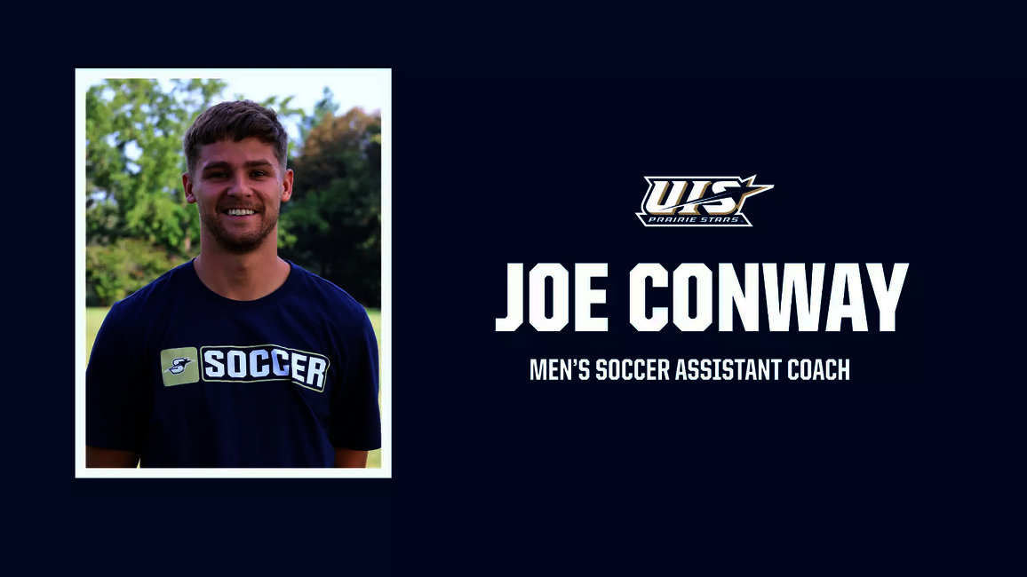 A photo of Joe Conway, the text "Joe Conway, Men's Soccer Assistant Coach" UIS Athletics logo