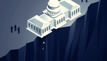 Graphic of the Capitol on the edge of a cliff