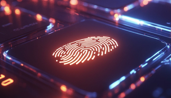 a glowing keyboard with a glowing fingerprint on one of the keys