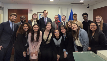 UIS students and faculty pose together at the 2025 Model United Nations Conference in New York City.