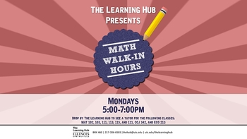 flyer for math walk in hours from The Learning Hub, features a red sunburst design with a blue scalloped edge circle in the center, and text outlining place, time, location, and other details (written out in the event)