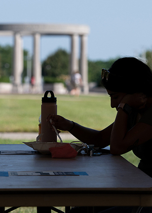 Student studies on quad